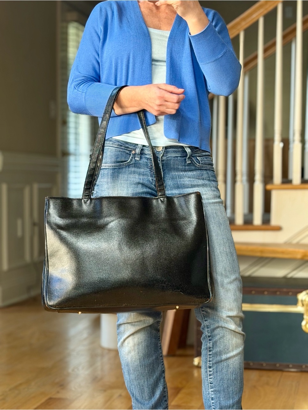M. London Classic Minimalist Vintage 1990s Reptile Embossed Leather Work Bag GVC